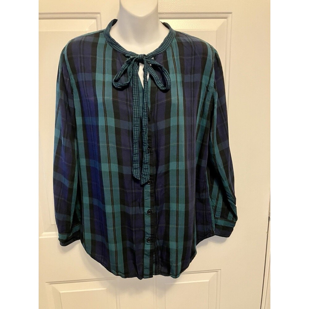 RAILS Corrine Navy Blue Green Plaid Button‎ Up Shirt Small Holiday Top Women’s